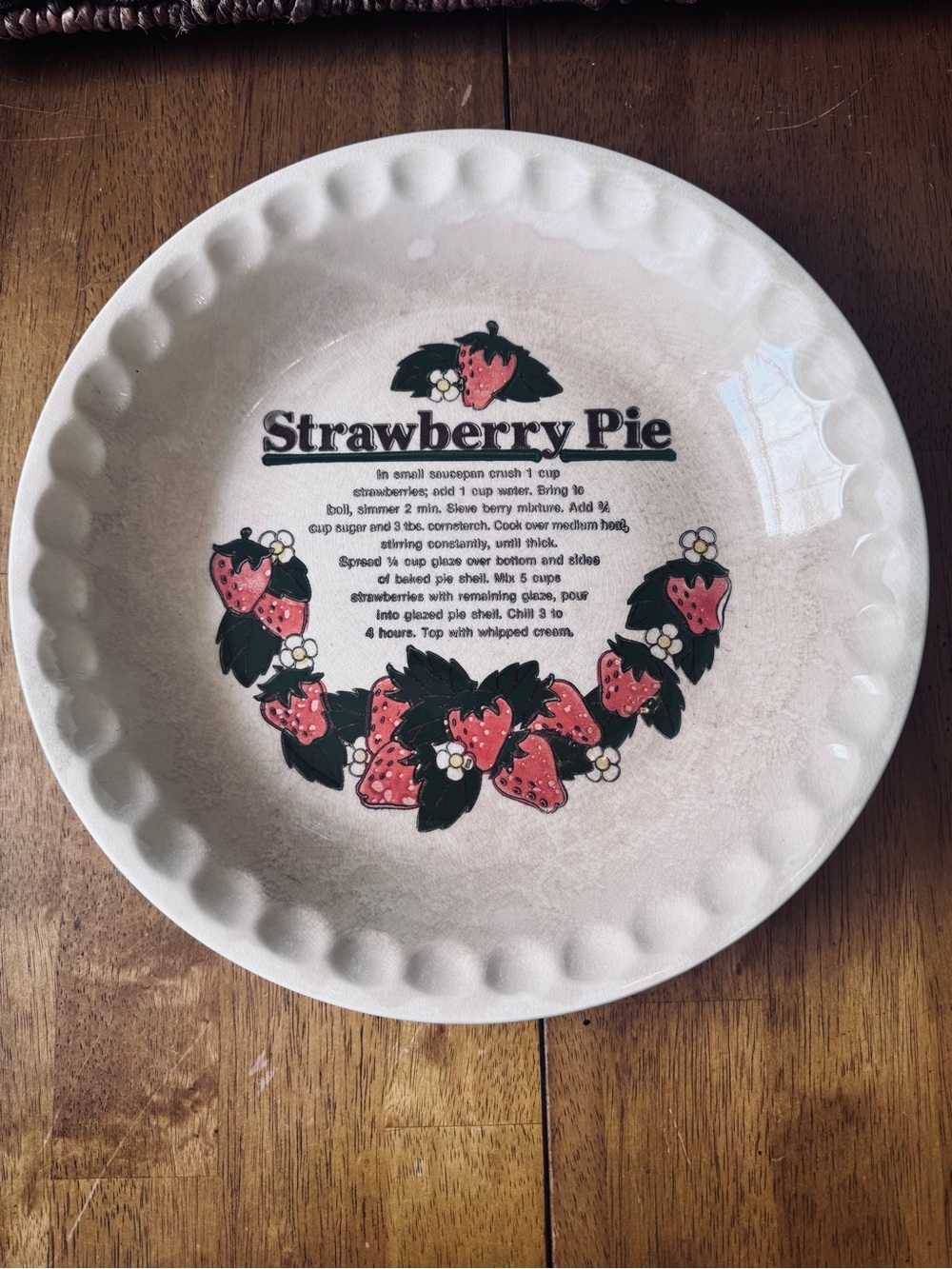 Strawberry Pie Ceramic Bakeware Plate - White with Red Strawberry Graphic